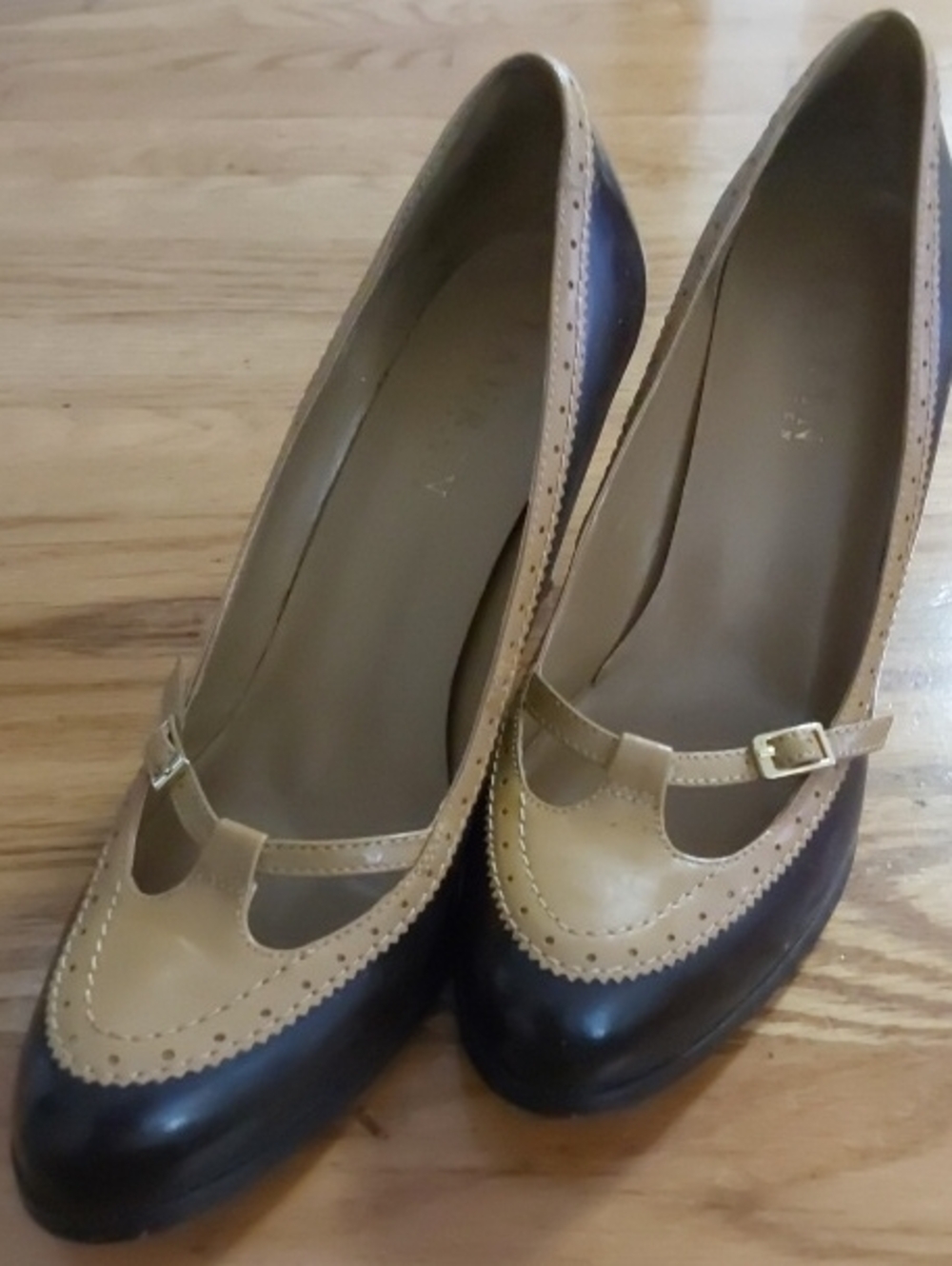 Ralph Lauren Classic Two-Tone Mary Jane Pump in Beige and Dark Brown
